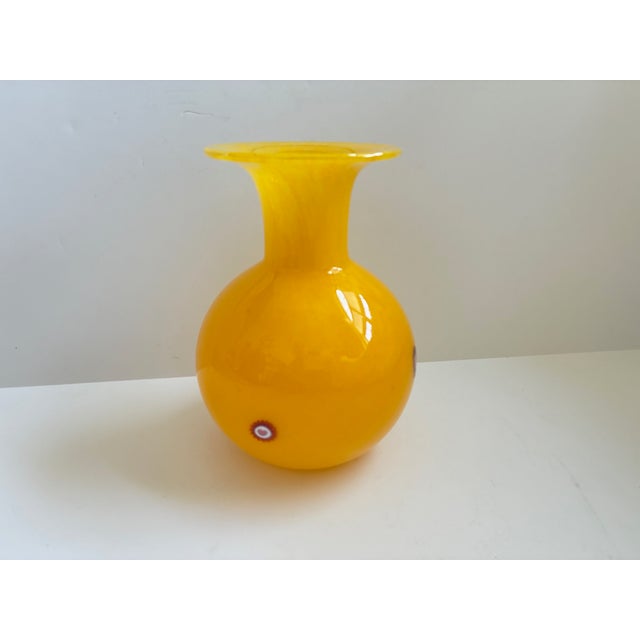 Vintage Yellow Murano Glass Vase With Millefiori | Made in Italy | Signed For Sale - Image 11 of 14