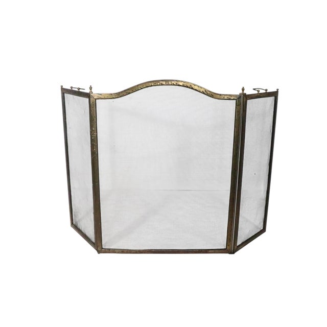 Black Vintage Arts and Crafts Three Fold Fireplace Screen Spark Guard For Sale - Image 8 of 13