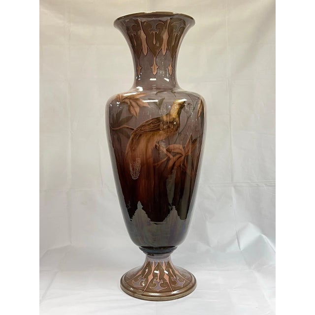 Monumental Austrian Glazed Faience Bird motif Vase by Gerbing &amp; Stephan For Sale - Image 4 of 12