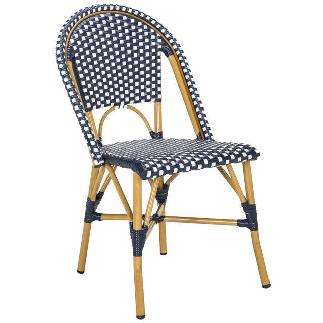 Modern Indoor-Outdoor French Bistro Stacking Side Chair in Navy & White & Light Brown - a Pair For Sale - Image 3 of 8