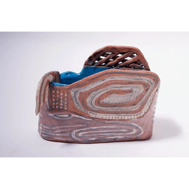 Ceramic Crude Terracotta Catch-All / Vase With Applied Details Signed For Sale - Image 7 of 13