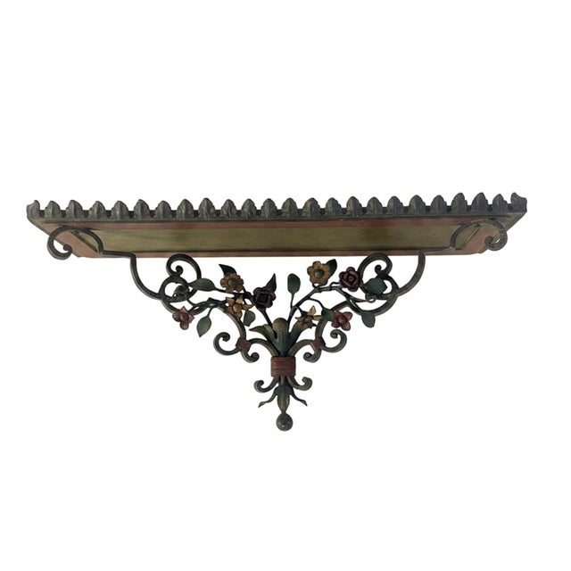Rectangular Shelves in Polychrome Lacquered Wrought Iron, Early 1900s, Set of 2 For Sale - Image 3 of 8