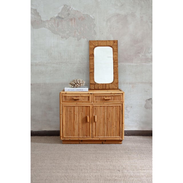 Small Fluted Bamboo Sideboard and Mirror, 1970s, Set of 2 For Sale - Image 12 of 12