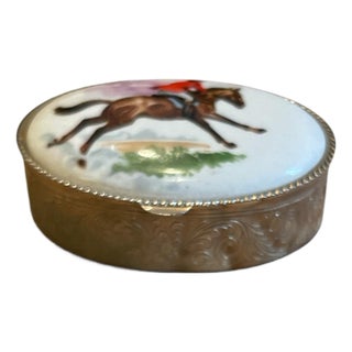 Mid-Century Silver Plated Equestrian Pill Box With Scrollwork Base For Sale