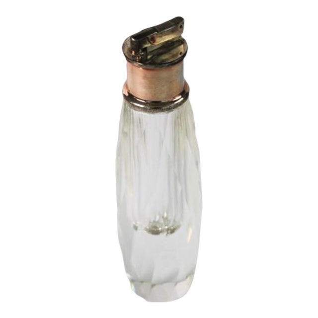 Vintage Mid Century Silver Plate and Crystal Cigarette Lighter For Sale