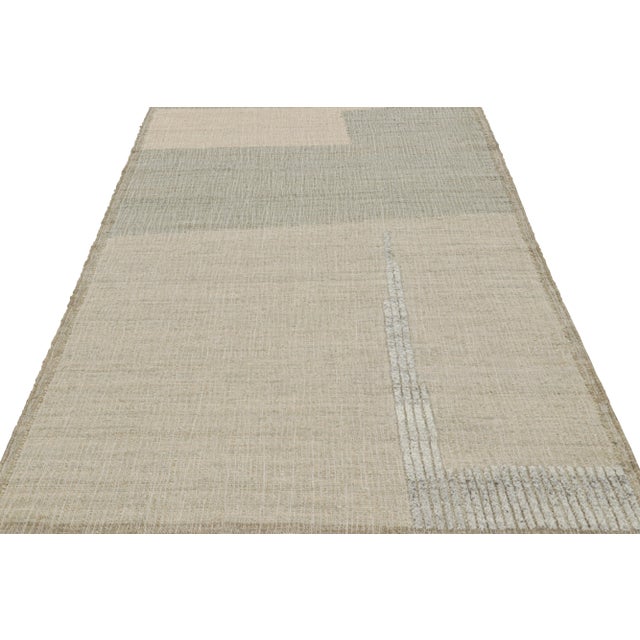 Rug & Kilim Rug & Kilim’s Flatweave Rug in Beige-Brown with Green & White Geometric Patterns - 3x12 For Sale - Image 4 of 7