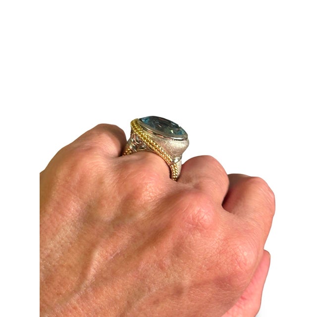 Baby Blue Blue Topaz Sterling & Vermeil Ring Sz 6 New! For Sale - Image 8 of 8