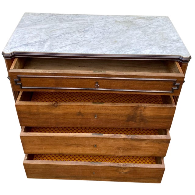 1960s Vintage Louis Philippe Chest of Drawers with Fitted White Marble Top, 1960s For Sale - Image 5 of 8