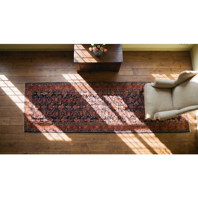 Pronounced Red and Navy Blue Color With Lovely Floral Design Antique Persian N W Rug For Sale - Image 13 of 13
