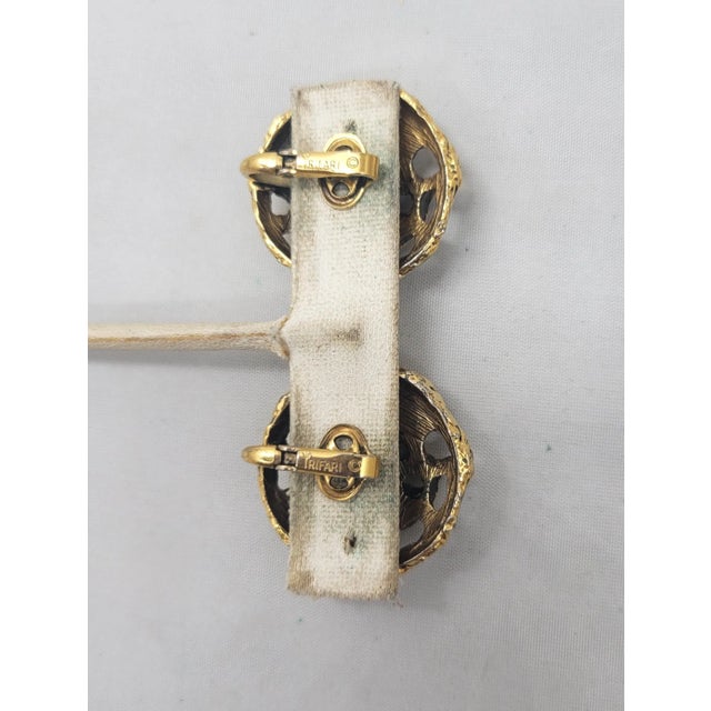 Metal Vintage Jonathan Bailey for Crown Trifari Round Brutalist Goldtone Clip Earrings, 1970 - 2 Pieces For Sale - Image 7 of 7