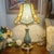 Art Deco Celadon Gilt Bird & Flower Fabric Table Lamp For Sale - Image 3 of 5