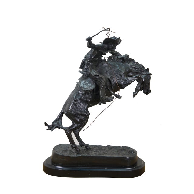 American Mid 20th Century Frederic Remington Roman Bronze Works Bronco Buster Sculpture 23" For Sale - Image 3 of 15