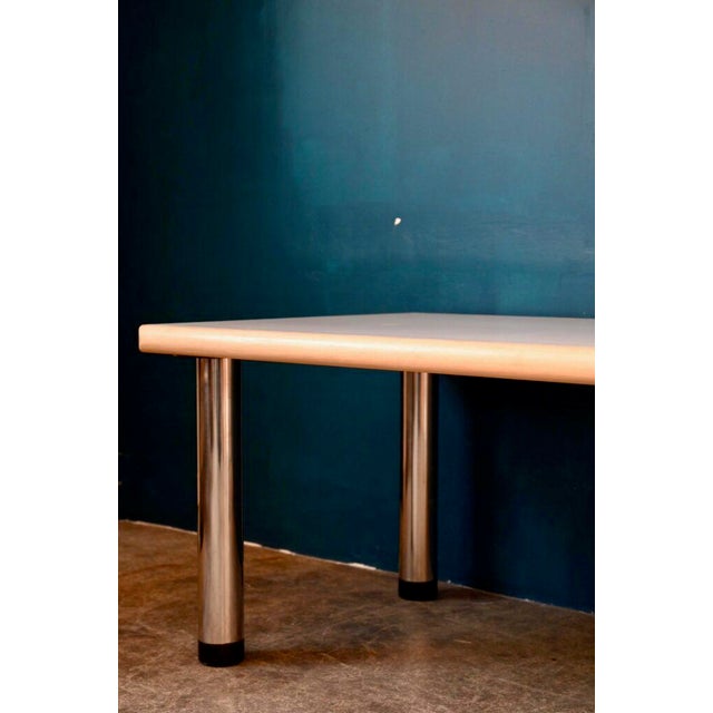 Large Swiss Wood and Chrome Feet Rectangular Table, 1980s For Sale - Image 6 of 18