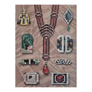 1927 French Art Deco Couture Jewelry Lithograph, Matted