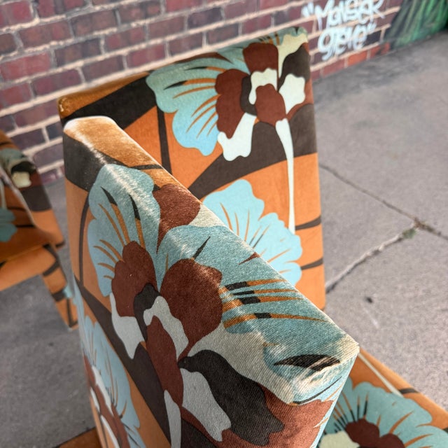 Set of 6 Upholstered Boho Chic Dining Chairs in Jack Lenor Larsen Fabric For Sale - Image 9 of 12