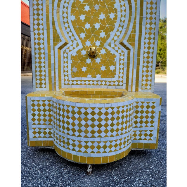 Yellow Moroccan Yellow & White Mosaic Tile Fountain / Rafraf Style For Sale - Image 8 of 9