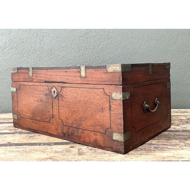 Vintage Campaign Wood Box With Brass Detail For Sale - Image 11 of 13
