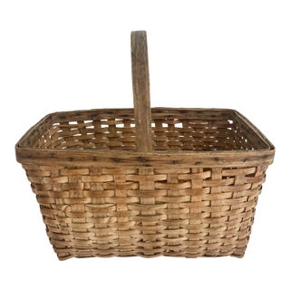 New England Handcrafted Splint-Wood Basket For Sale