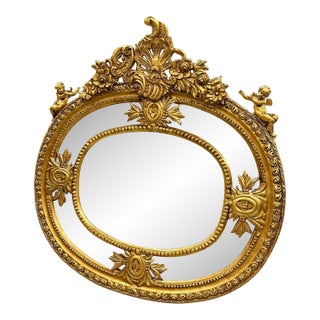 Italian Style Gold Oval Wall Mirror – Hand-Carved Gold Leaf For Sale
