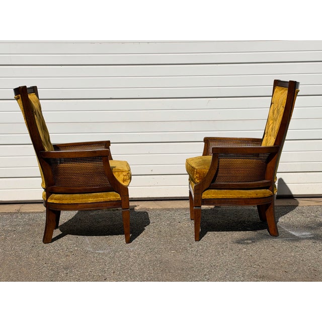 Textile Pair of Vintage Mid-Century Hollywood Regency High-Back Velvet Fireside Chairs For Sale - Image 7 of 12