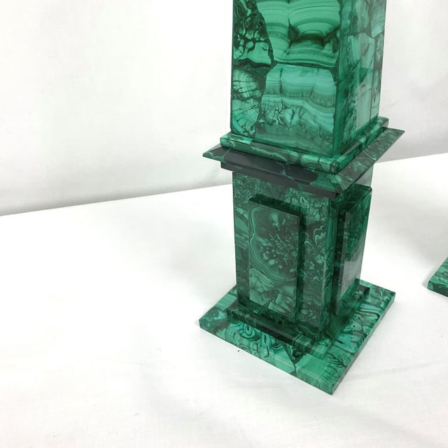 Traditional Natural Malachite Obelisk Pair For Sale - Image 3 of 11