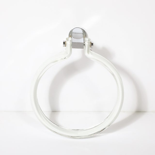 Mid-Century Hand-Blown White Glass Towel Holder W/ Chrome Fittings by Venini For Sale - Image 9 of 10