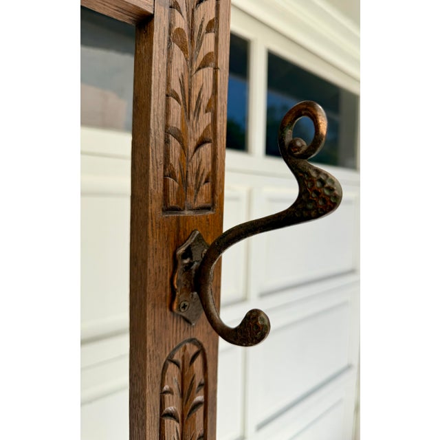 Mid 20th Century Mid 20th C. Hand-Carved Halltree Entry Organizer With Mirror and Hooks For Sale - Image 5 of 12