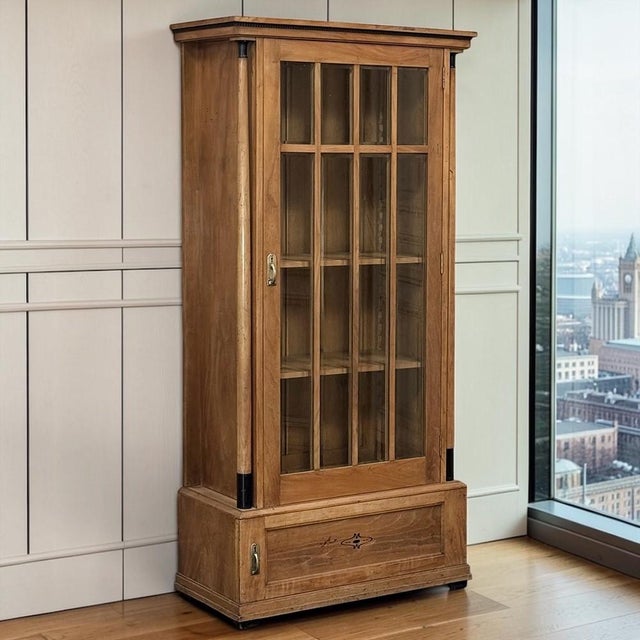 Antique Dutch Solid Cherry Wood Neoclassical Display Bookcase ~ Vitrine With Ebonized Trim For Sale - Image 4 of 18