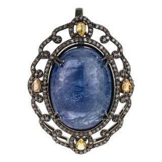 Sterling Silver 925 Pendant Featuring Tanzanite, Yellow Sapphire & Diamonds For Sale