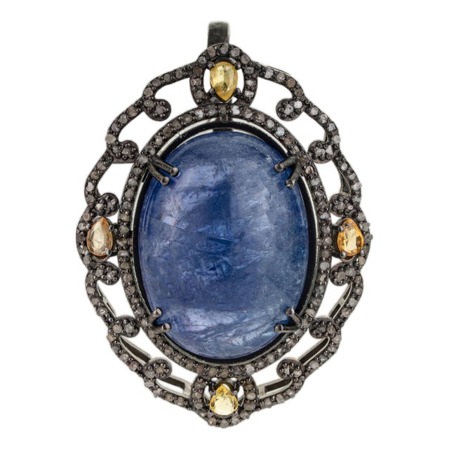 Sterling Silver 925 Pendant Featuring Tanzanite, Yellow Sapphire & Diamonds For Sale