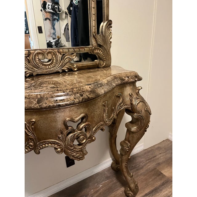 Metal Ferguson Copeland Baroque Style Silver Gilt Console Table & Mirror - 2 Piece Set For Sale - Image 7 of 9
