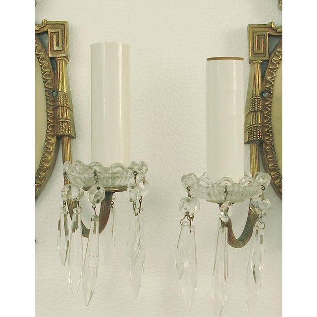 1930s American Sconces, High Quality Brass With Crystals, Gold Patina - A Pair, Hollywood Regency For Sale - Image 4 of 6