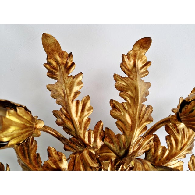 Metal Large Italian Floral Ceiling Light in Gilded Metal, 1970s For Sale - Image 7 of 11