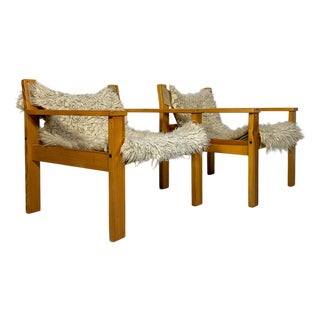 Set of Vintage Lounge Chairs in Pine and Canvas by Erik Worts for Ikea, 1970s For Sale