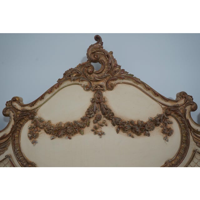 Wood Pair Antique French Painted Mahogany Twin Beds W. Cherubs For Sale - Image 7 of 18