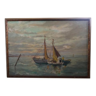 Vintage R. G. Duncan Signed “Astor” Sailboat Seascape Original Oil on Board—Framed For Sale