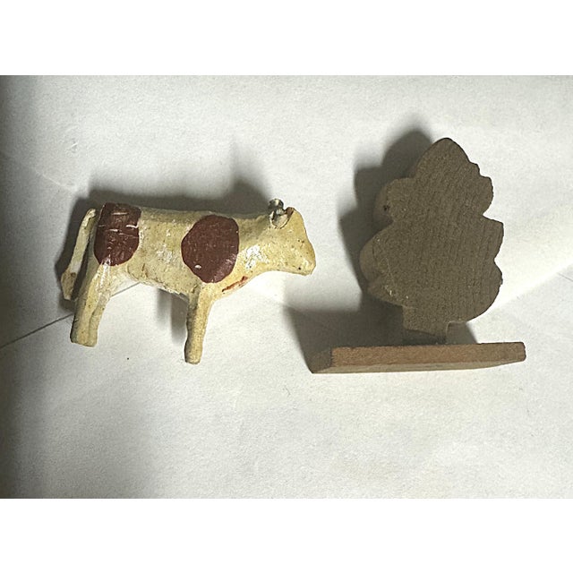 Brown Folk Art 19th Century Primitive Wall Shelf With Collection of Early Hand-Carved Miniature Farm Animals, Trees & House For Sale - Image 8 of 8