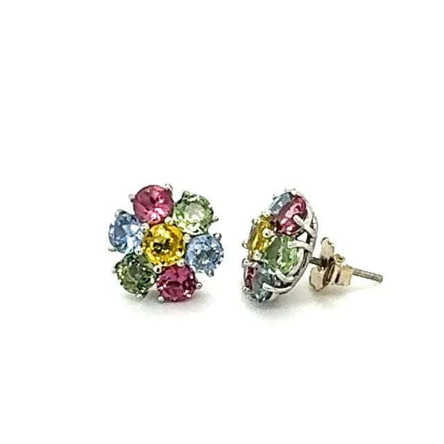 Contemporary 4.61 Carat Natural Sapphire Tourmaline White Gold Stud Earrings - 2 Pieces For Sale - Image 3 of 4