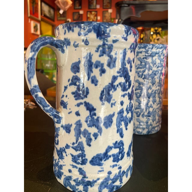 Blue Set of Five Antique English Spongeware C. 1870-1890 For Sale - Image 8 of 10
