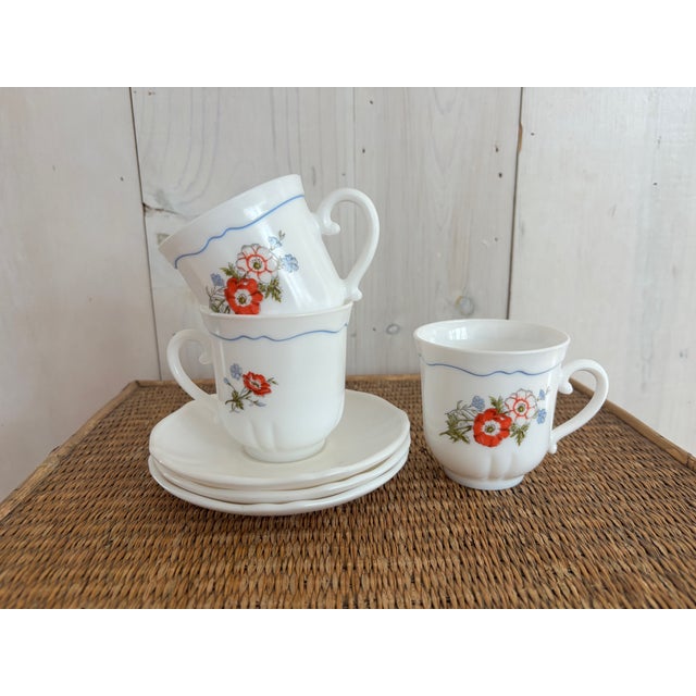 Mid 20th Century French Arcopal Cups and Saucers, Set of Three For Sale - Image 4 of 10