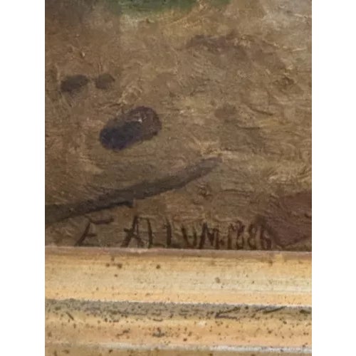 Victorian E. Allum 1886 Oil on Canvas Gathering the Chickens Framed Victorian Painting For Sale - Image 3 of 12