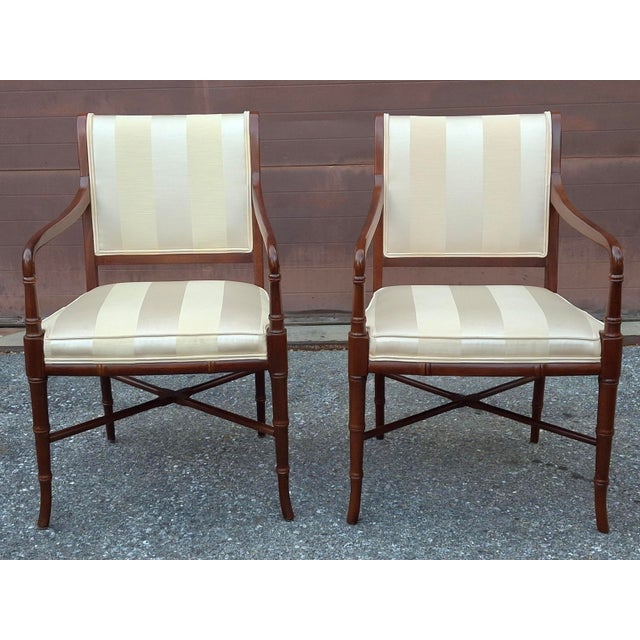 Late 20th Century Pair of Hickory Chair Co Regency Style Mahogany and Upholstered Armchairs For Sale In Washington DC - Image 6 of 11