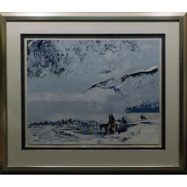 Paper 1990s "War Shield's Winter Vision St. II" Landscape Print by Earl Biss, Framed For Sale - Image 7 of 7