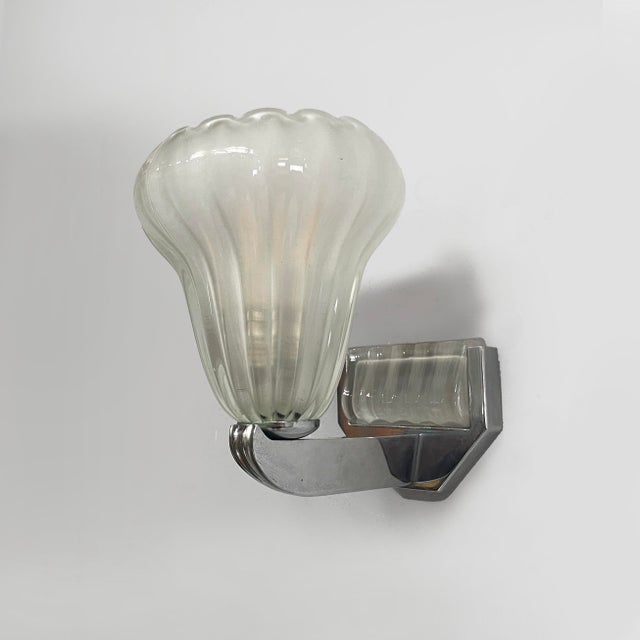 1930s Italian Art Deco Wall Lamps in Glass and Metal, 1930s, Set of 2 For Sale - Image 5 of 17