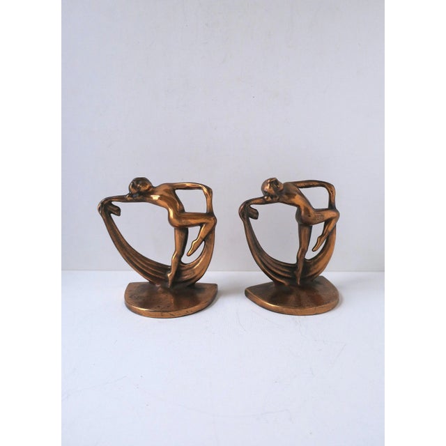 Copper Art Deco Bookends Female Figure, Circa Early 20th Century, Pair For Sale - Image 8 of 10
