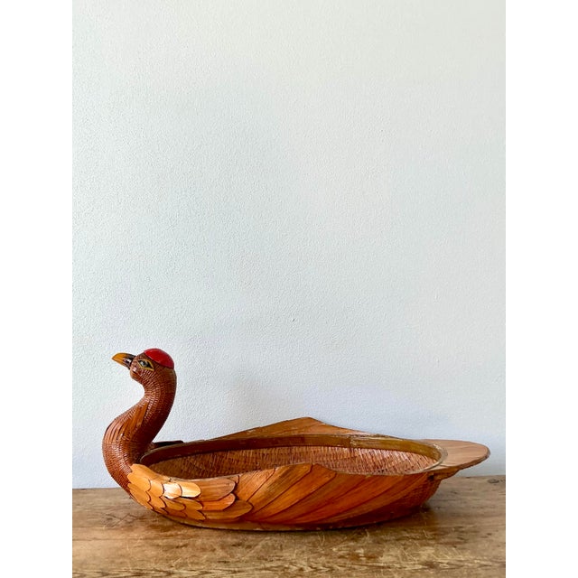 Wood Vintage Boho Shanghai Weave Duck Tray For Sale - Image 7 of 12