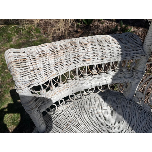 1899 Attributed to Heywood & Wakefield Wicker Loveseat, 2 Chairs and Cocktail Table Seating Group- 4 Pieces For Sale - Image 17 of 18