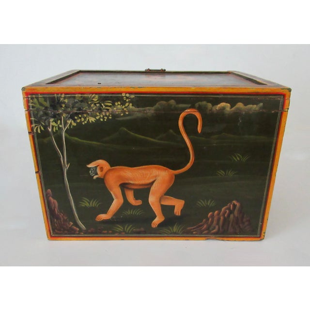 Vintage Anglo-Indian Hand-Painted & Crafted Wood and Brass Apothecary and/or Storage Box For Sale - Image 11 of 18