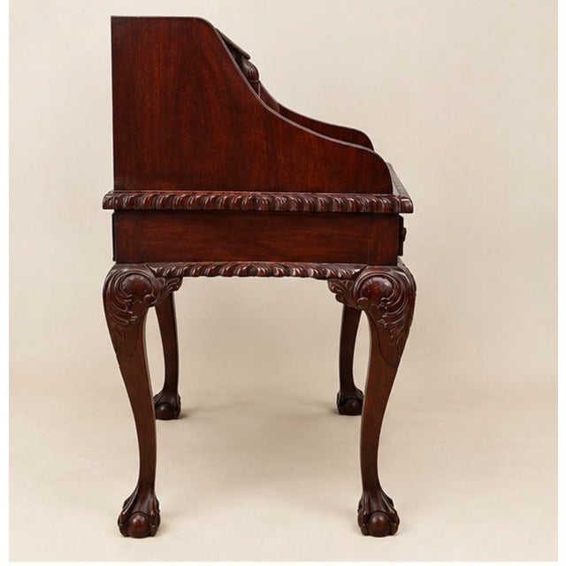 Brown Antique Mahogany Carlton House Secretary Desk | Chippendale | Leather Writing Surface | Ball & Claw Feet For Sale - Image 8 of 10