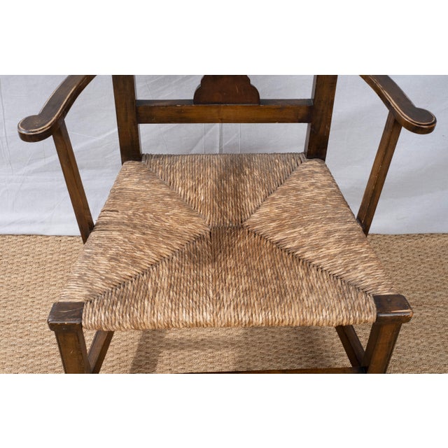 Early 20th Century Antique Country Chippendale Rush Seat Armchair For Sale - Image 5 of 10